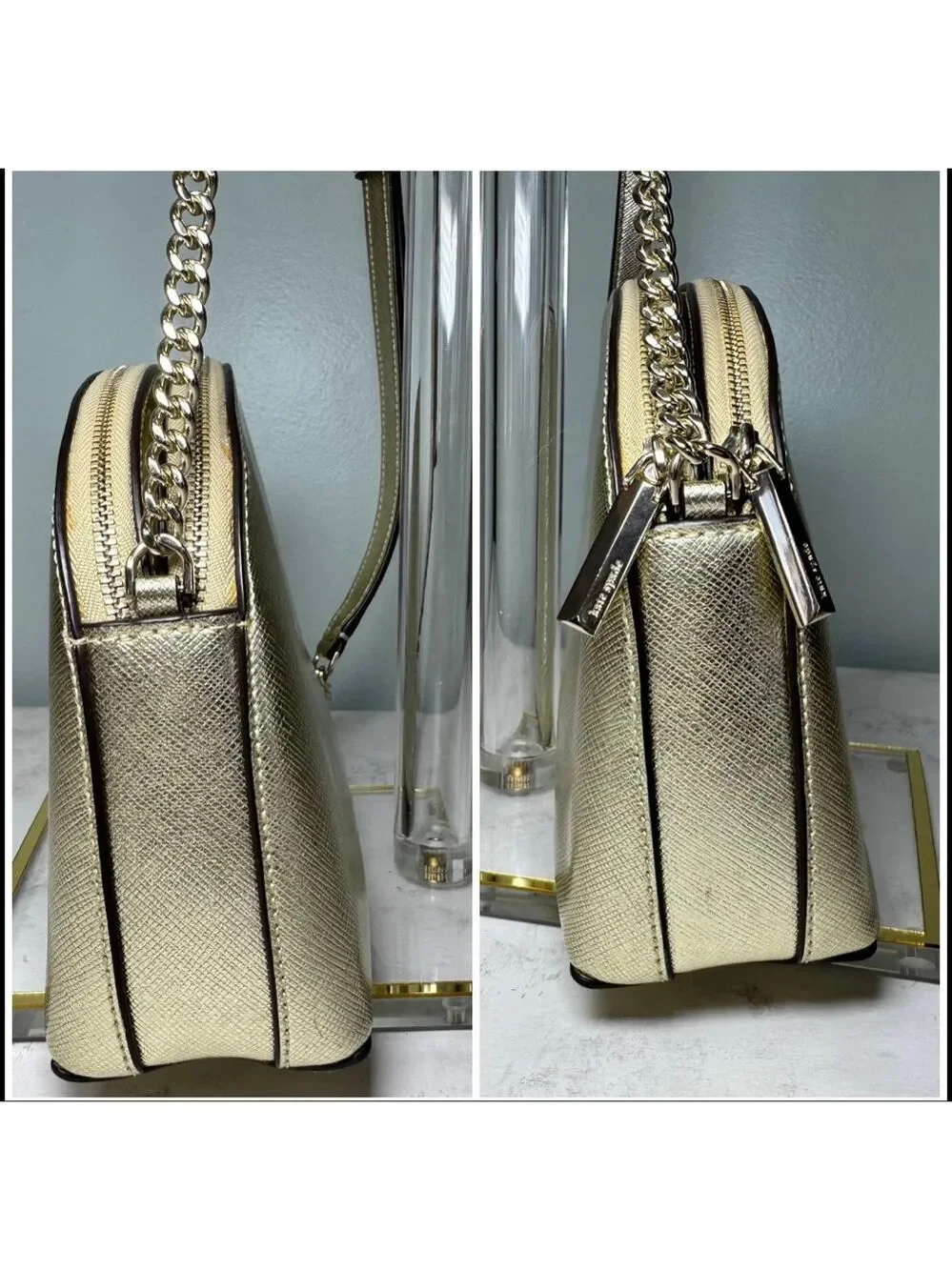 Kate Spade Spencer Metallic Double Zip Crossbody Bag Gold